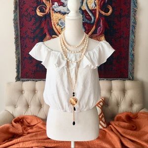 NWT Aakaa White Off Shoulder Crop Top